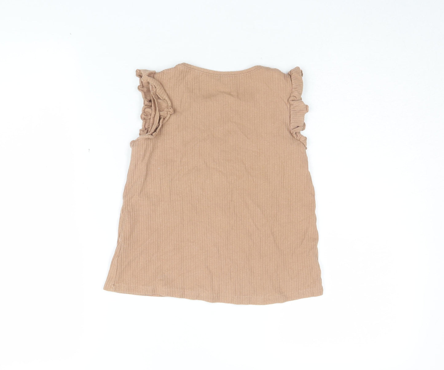 H&M Girls Brown Sleeveless Ruffle T-Shirt, 6-8 Years