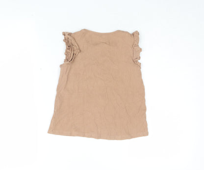 H&M Girls Brown Sleeveless Ruffle T-Shirt, 6-8 Years