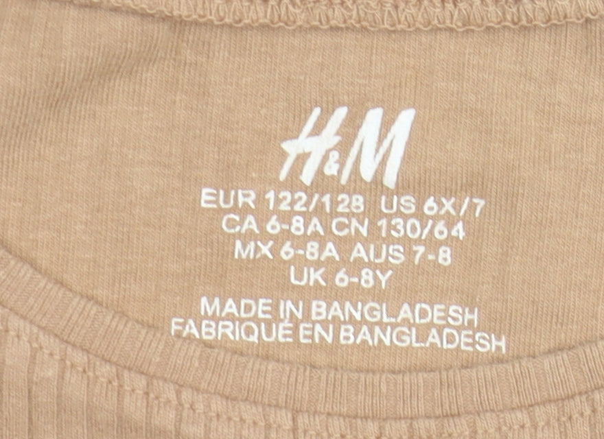 H&M Girls Brown Sleeveless Ruffle T-Shirt, 6-8 Years
