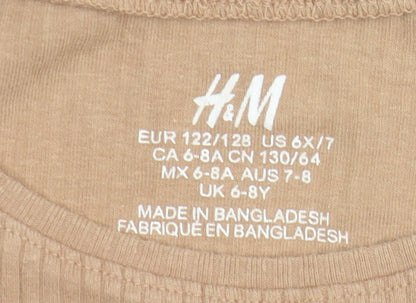 H&M Girls Brown Sleeveless Ruffle T-Shirt, 6-8 Years