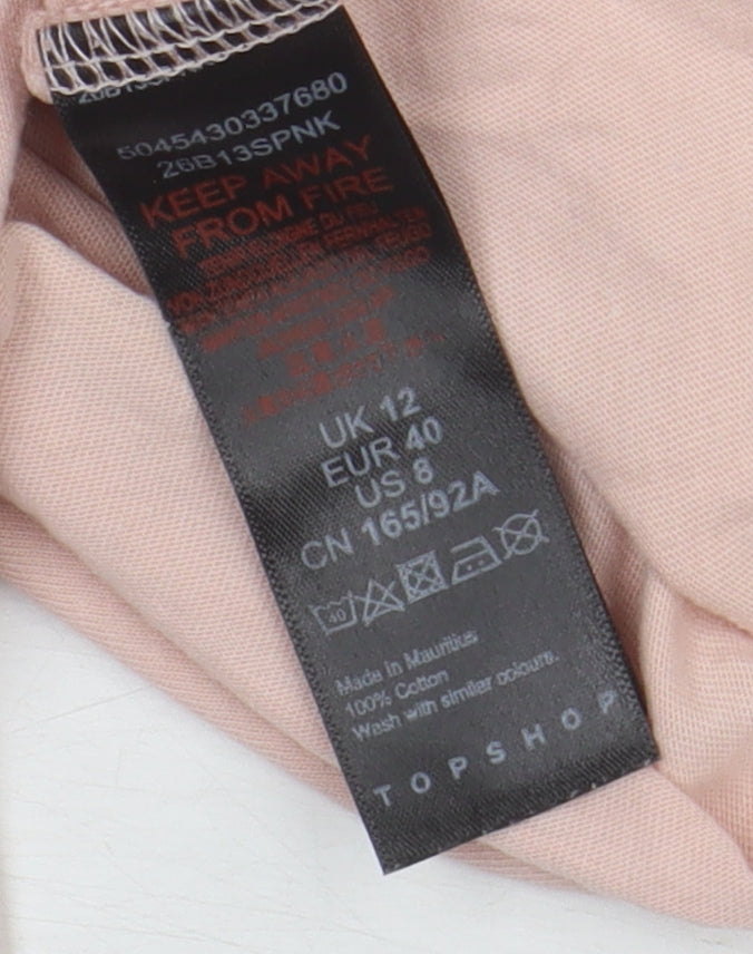 Womens UK Size 12 Topshop Pink Basic T-Shirt