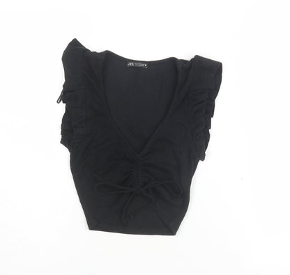Womens UK Size S Zara Black Cropped Blouse