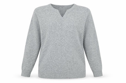 d&co Women's Grey V-Neck Knit Basic Top M