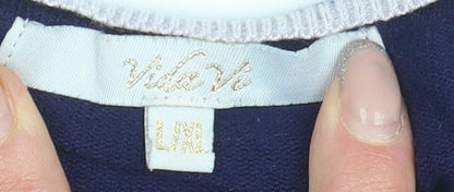 Womens UK Size L Vida Vi Blue Pullover Jumper