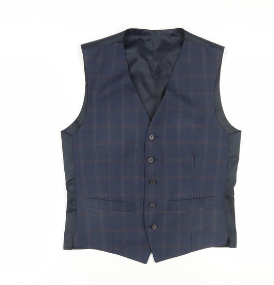Alexandre of England Men's Navy Check Suit Waistcoat 38R