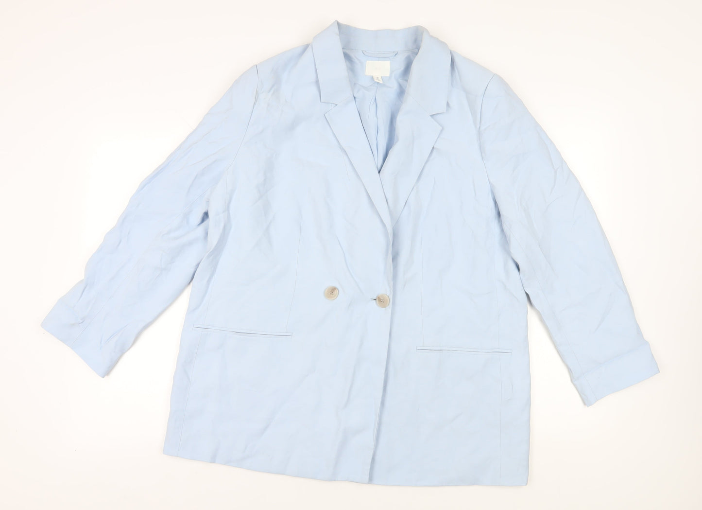 H&M Women's Blue Double-Breasted Blazer Size 14