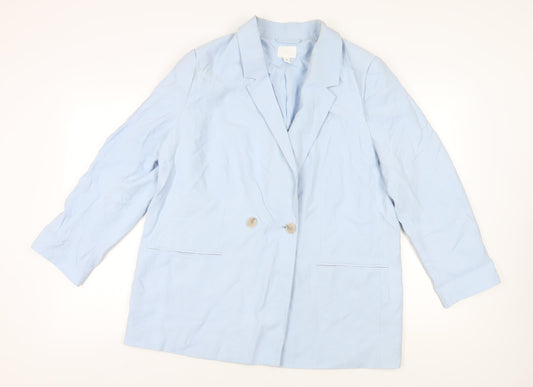 H&M Women's Blue Double-Breasted Blazer Size 14