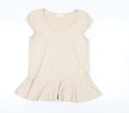 Womens UK Size L Linea Beige Basic T-Shirt