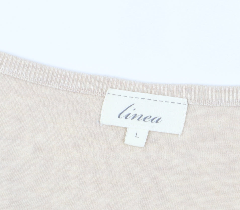 Womens UK Size L Linea Beige Basic T-Shirt