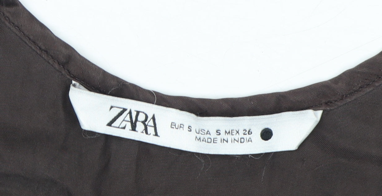 Zara Women's Brown Embroidered Tank - Size S, Casual Style