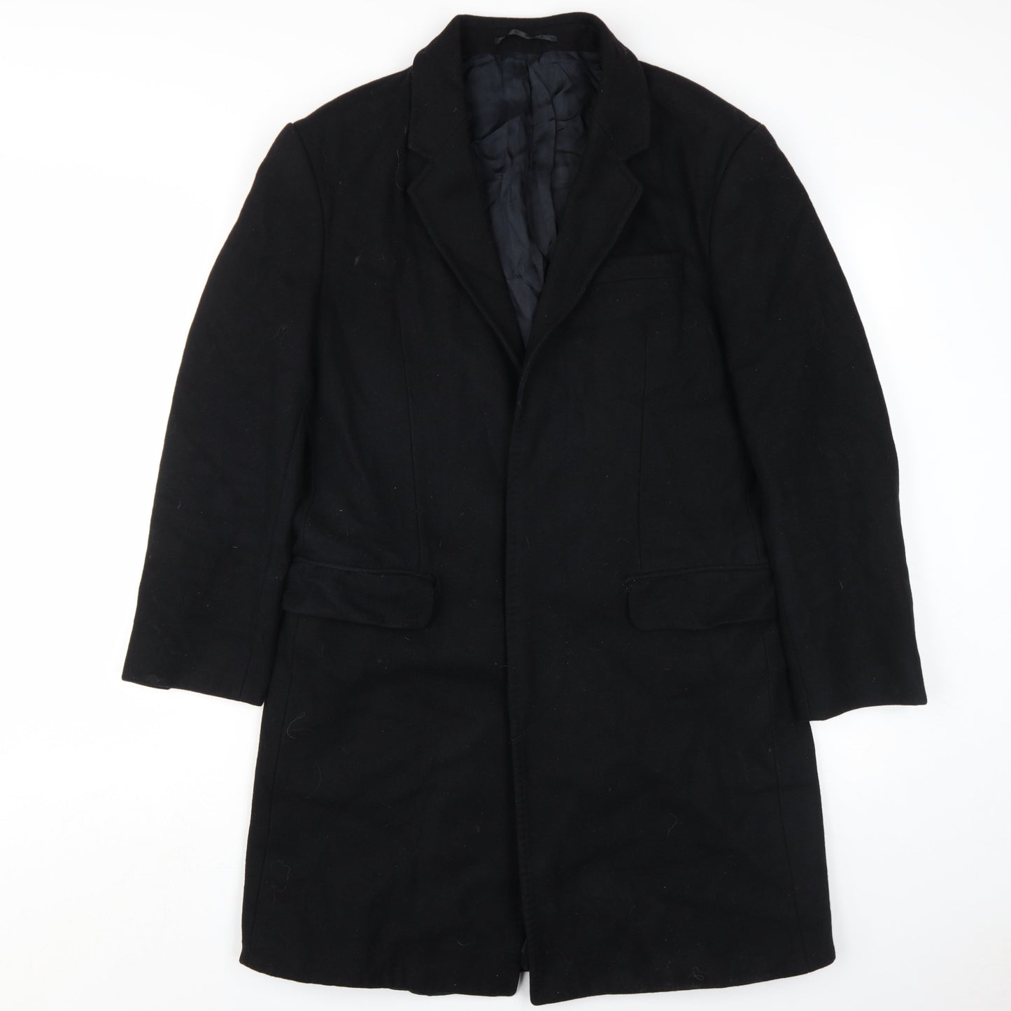 Mens UK Size 16 H&M Black Overcoat
