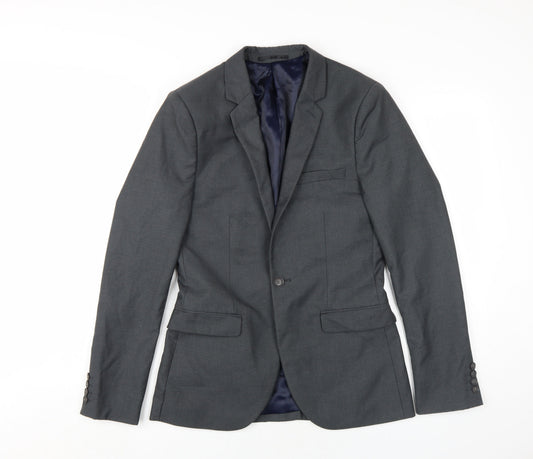 Mens UK Size 34 Topman Regular Grey Suit Jacket