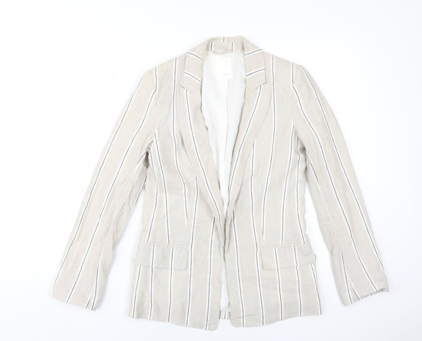 H&M Women's Beige Striped Blazer Regular Fit