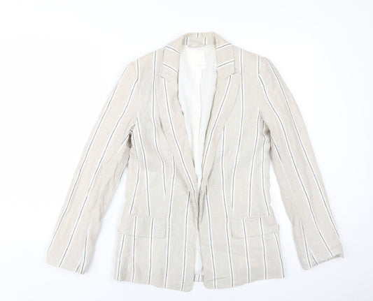 H&M Women's Beige Striped Blazer Regular Fit