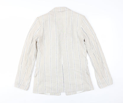 H&M Women's Beige Striped Blazer Regular Fit
