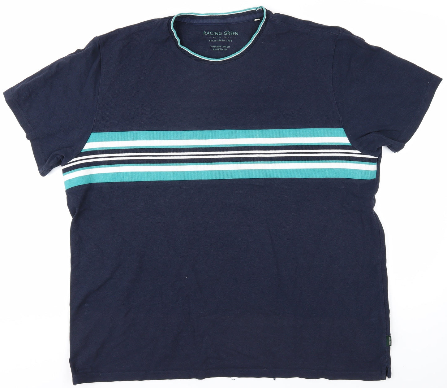 Racing Green Men's XL Blue Striped Crew Neck T-Shirt