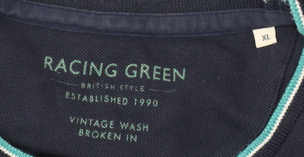 Racing Green Men's XL Blue Striped Crew Neck T-Shirt