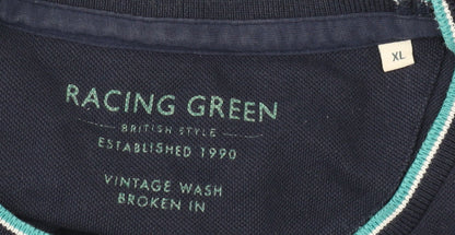 Racing Green Men's XL Blue Striped Crew Neck T-Shirt