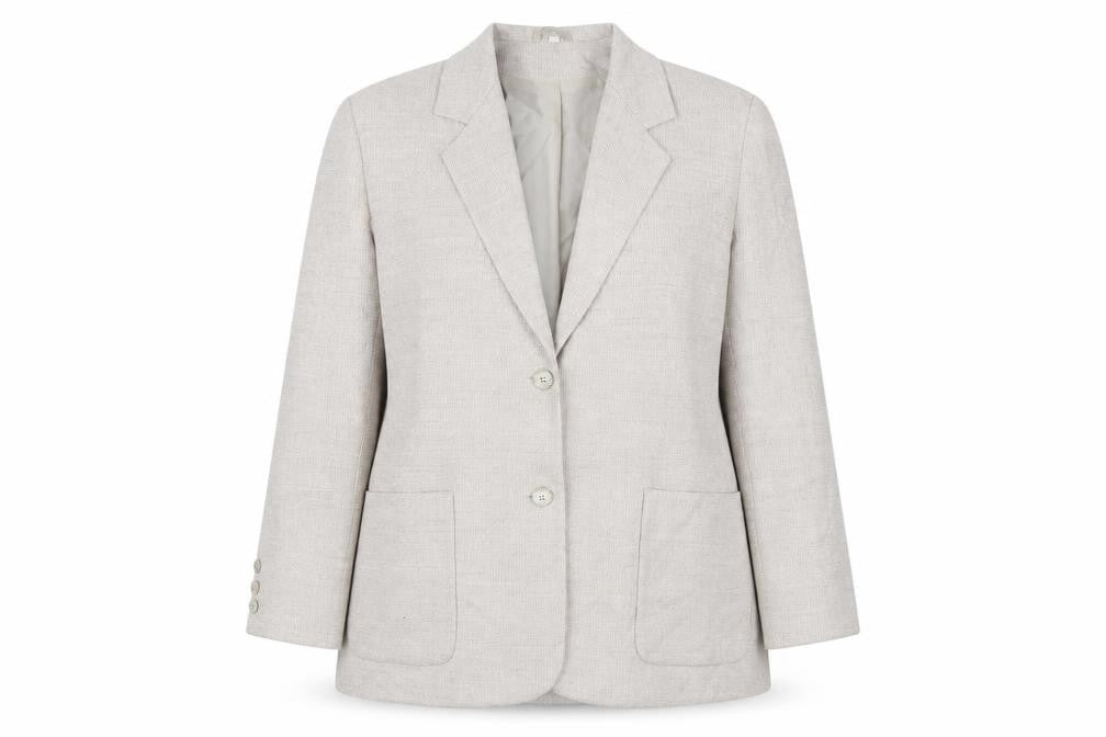 Front view of Equorian Beige Two-Button Wool Silk Blazer -, size 16