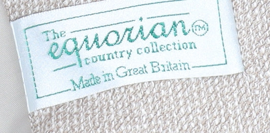 Brand and care label for Equorian Beige Two-Button Wool Silk Blazer -, size 16
