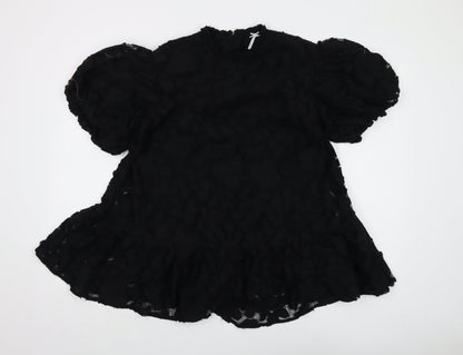 Next Girls Black Puff Sleeve Dress, Age 9, Lined