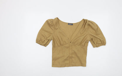 Womens UK Size S INSIDE Beige Cropped Blouse