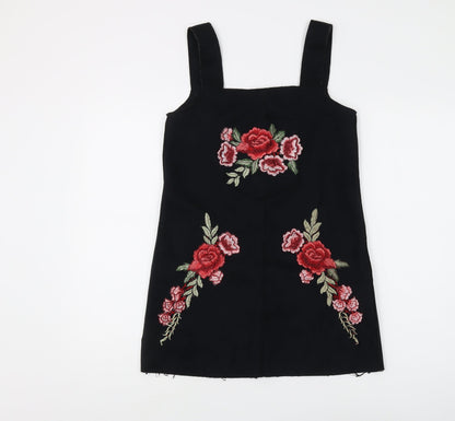 Boohoo Women’s Black Floral Pinafore Dress, Size 4