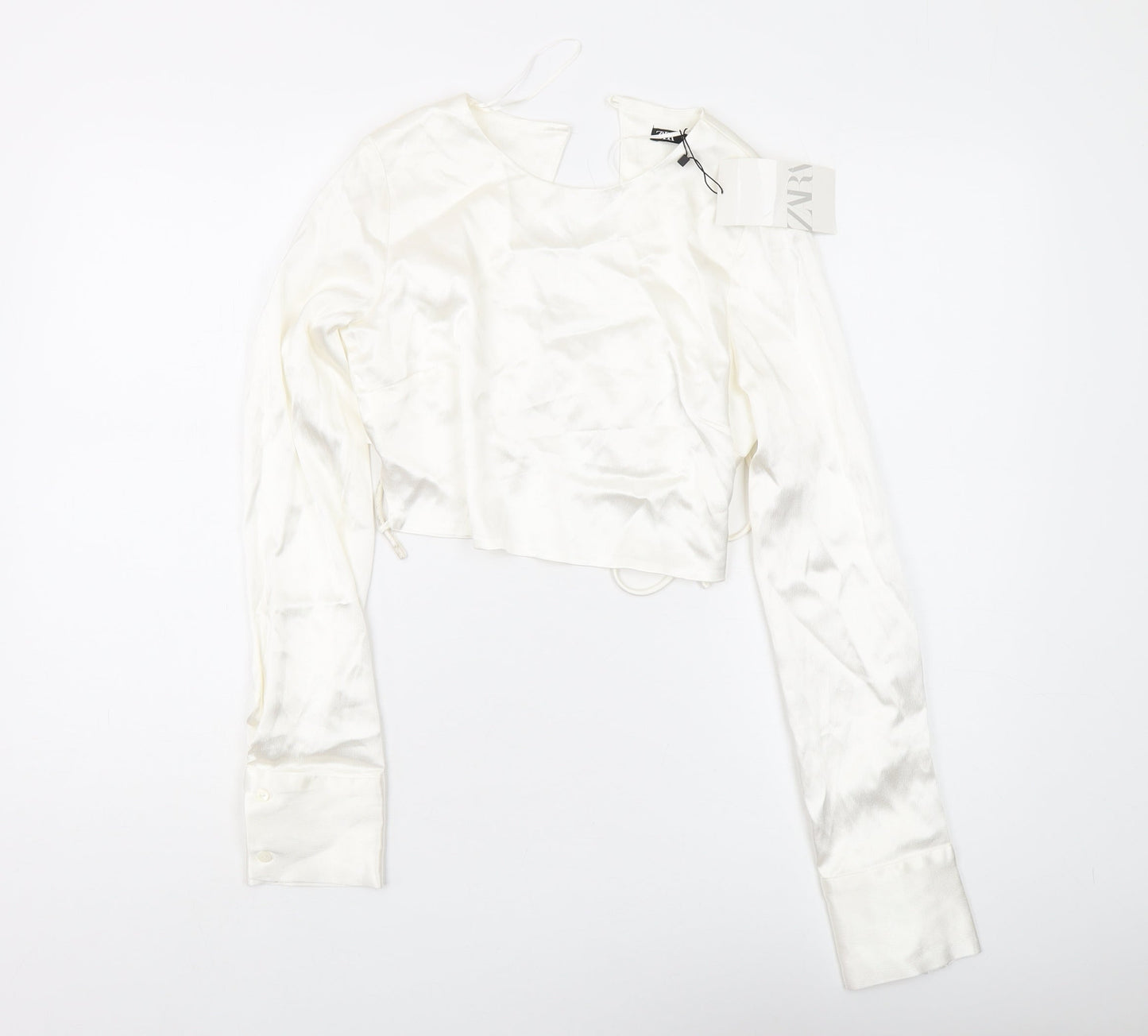 Womens UK Size S Zara Ivory Cropped Blouse