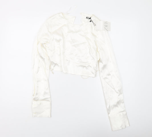 Womens UK Size S Zara Ivory Cropped Blouse
