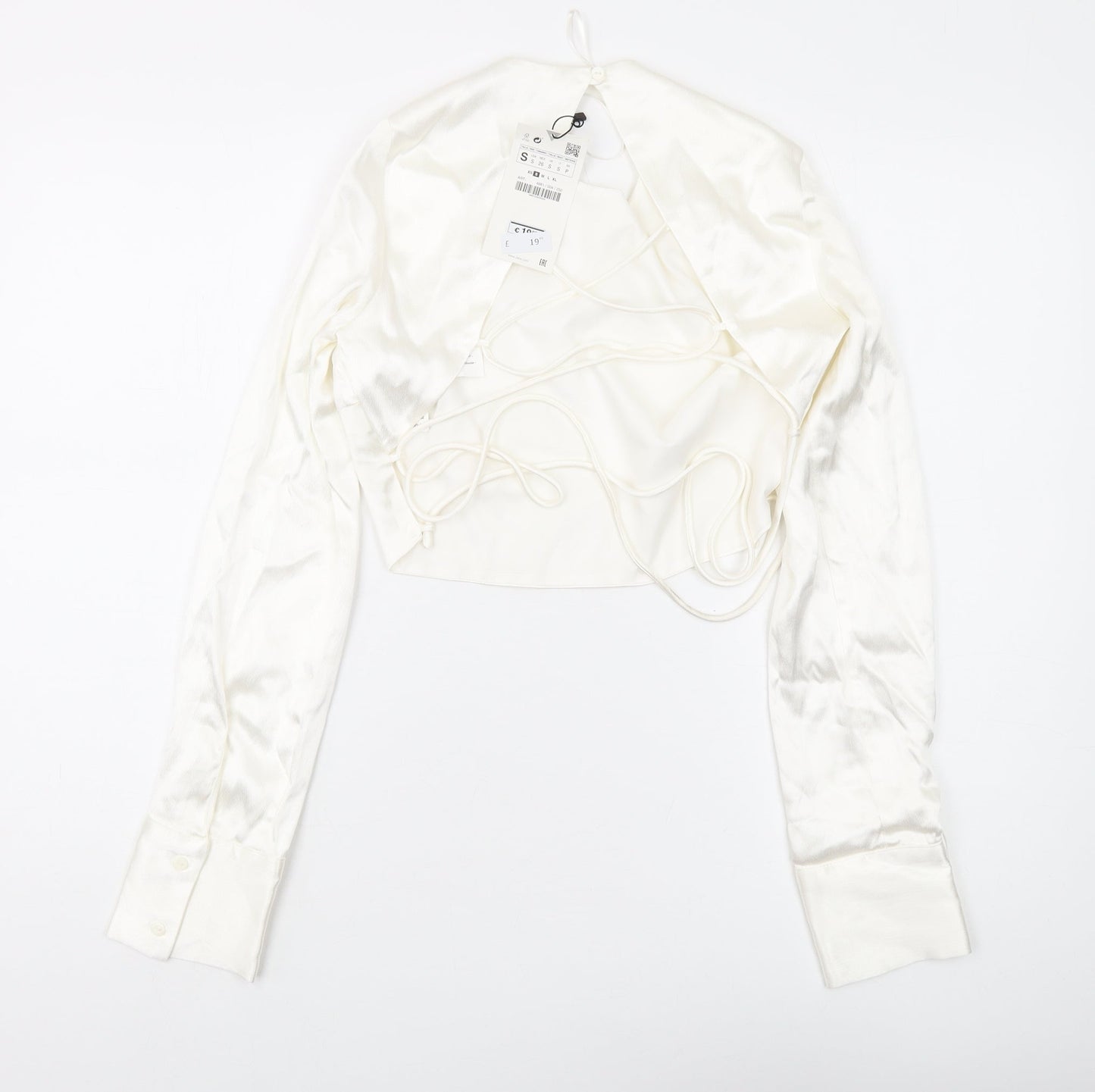 Womens UK Size S Zara Ivory Cropped Blouse