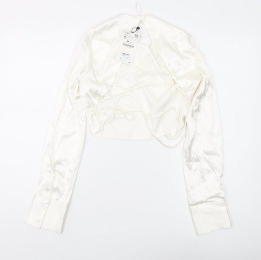 Womens UK Size S Zara Ivory Cropped Blouse