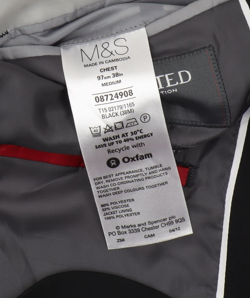 Mens UK Size 38 Marks and Spencer Regular Black Suit Jacket