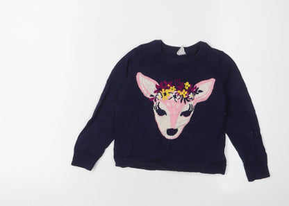 Gap Girls Blue Animal Print Cotton Jumper 4 Years