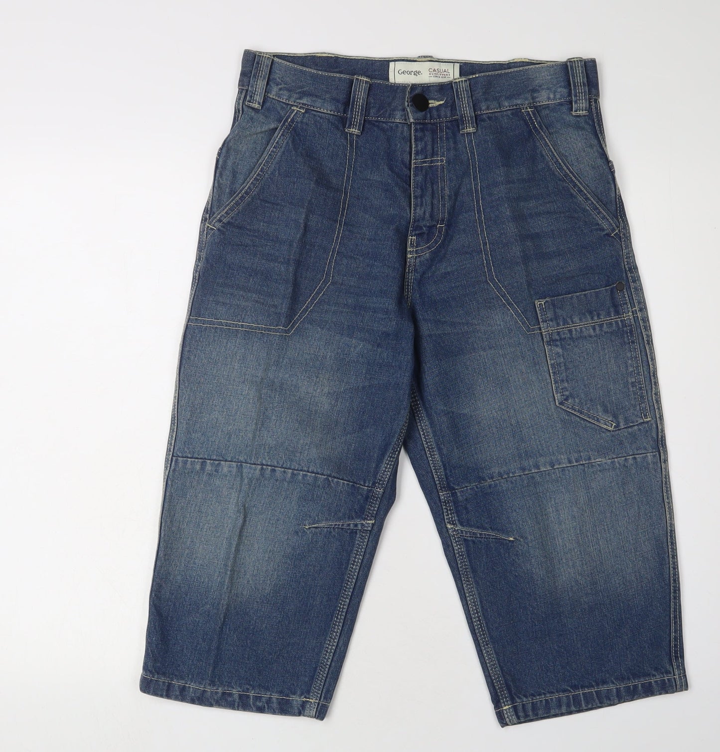 George Men's Blue Cargo Shorts - M, Cotton, Casual