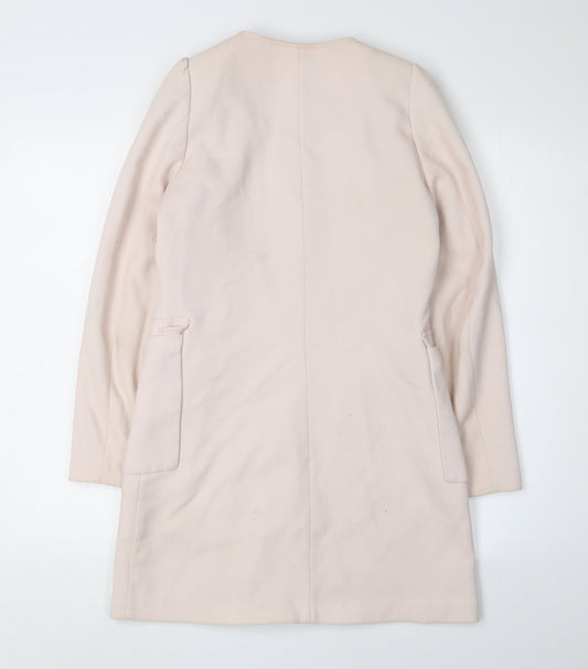 H&M Women's Ivory Long Coat Size 6 with Zip