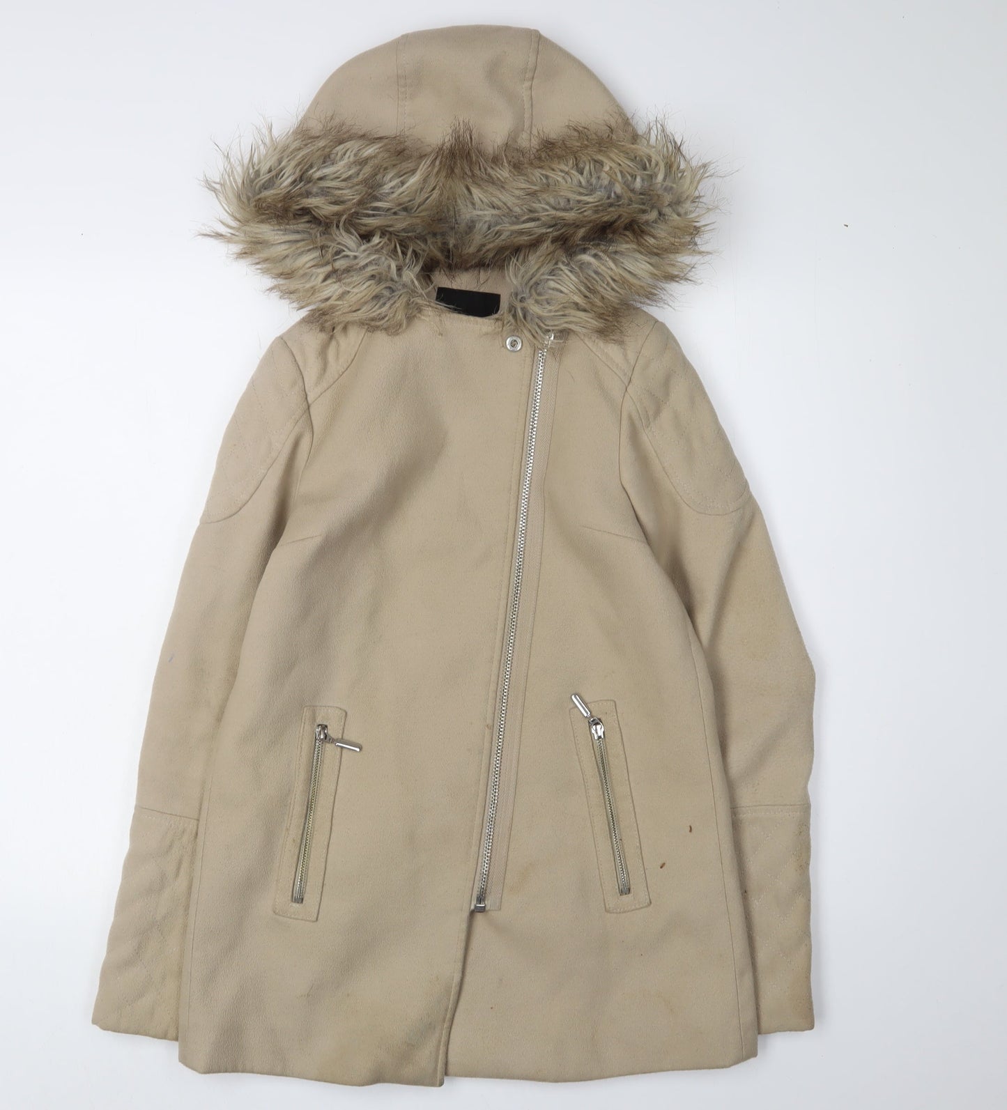 New Look Women's Beige Hooded Coat Size 4, Lined, Zip Closure