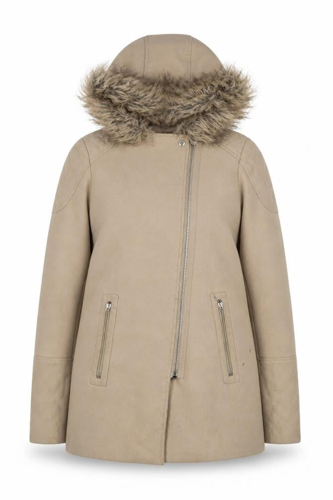 New Look Women's Beige Hooded Coat Size 4, Lined, Zip Closure