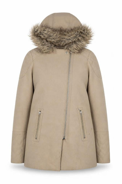 New Look Women's Beige Hooded Coat Size 4, Lined, Zip Closure