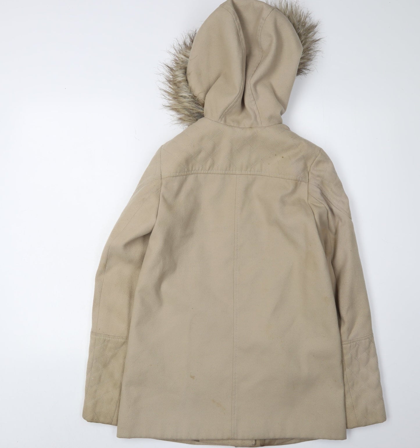 New Look Women's Beige Hooded Coat Size 4, Lined, Zip Closure