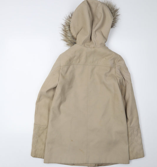New Look Women's Beige Hooded Coat Size 4, Lined, Zip Closure