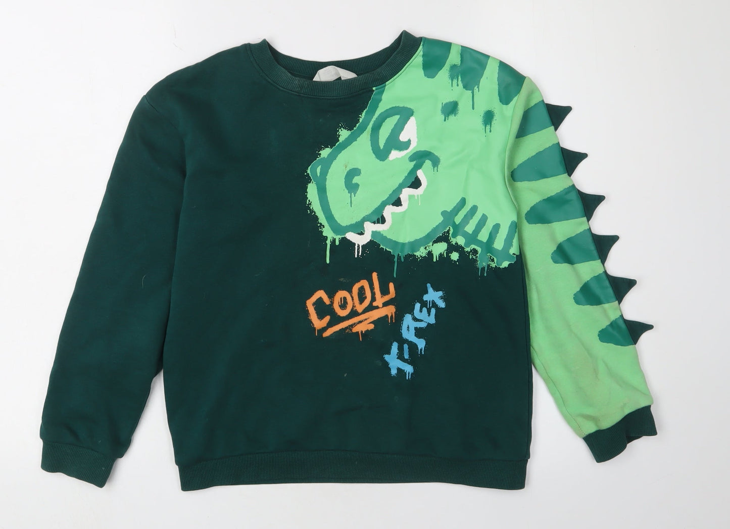 H&M Boys Green Dinosaur Crew Neck Sweatshirt 10-11Y