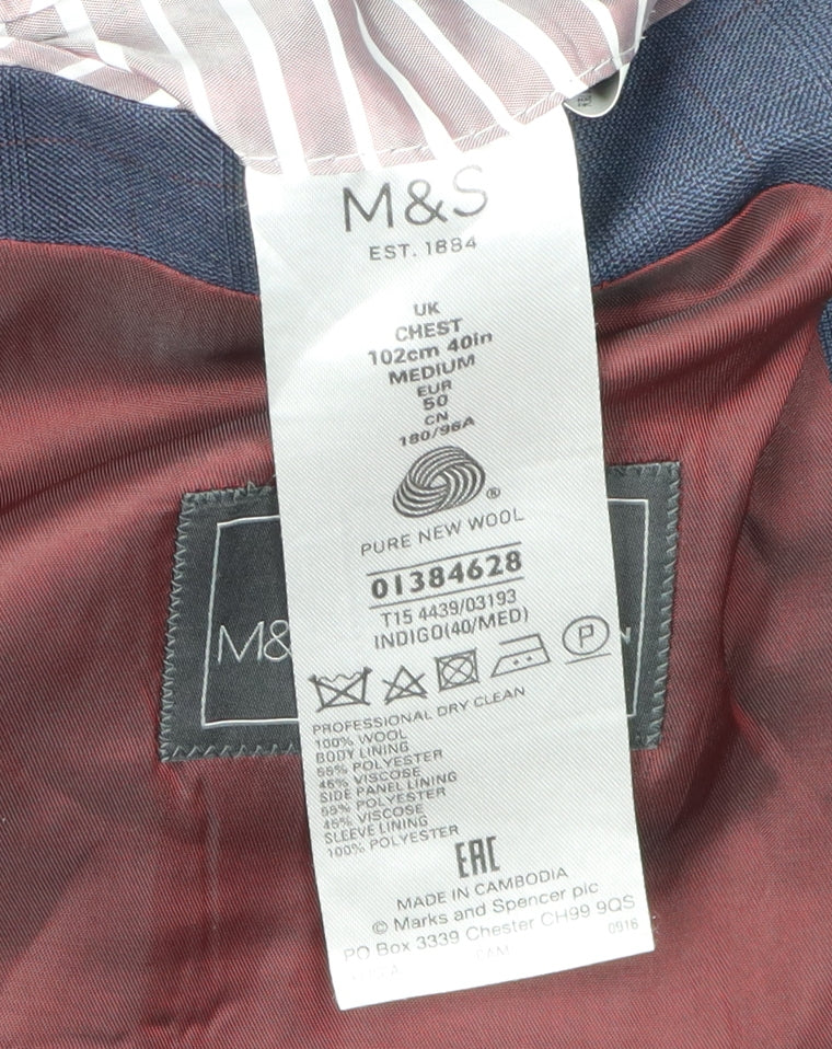 Mens UK Size 40 Marks and Spencer Regular Blue Suit Jacket