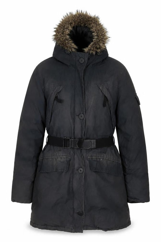 Penfield Women's Black Parka - Medium Hooded Fur Trim Winter Coat