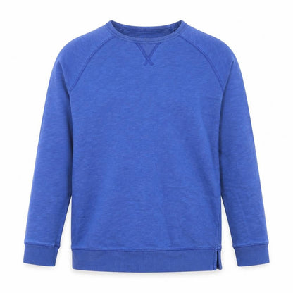 Front view of Boden girls’ blue cotton pullover sweatshirt, long sleeve, size 14