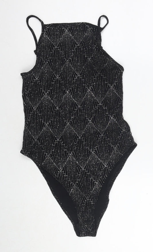 H&M Women's Black Geometric Bodysuit M Party