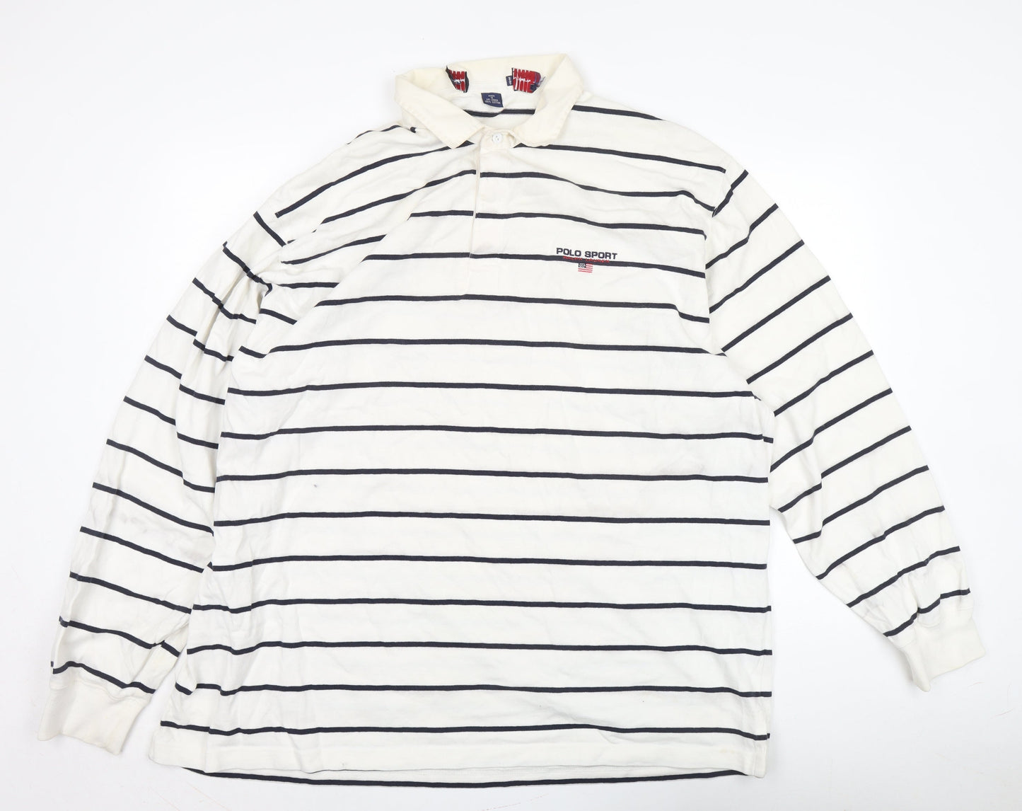 Polo Sport Men's White Striped Polo Shirt XXL