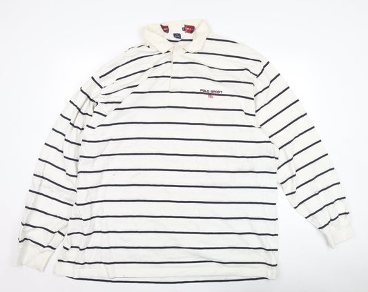 Polo Sport Men's White Striped Polo Shirt XXL