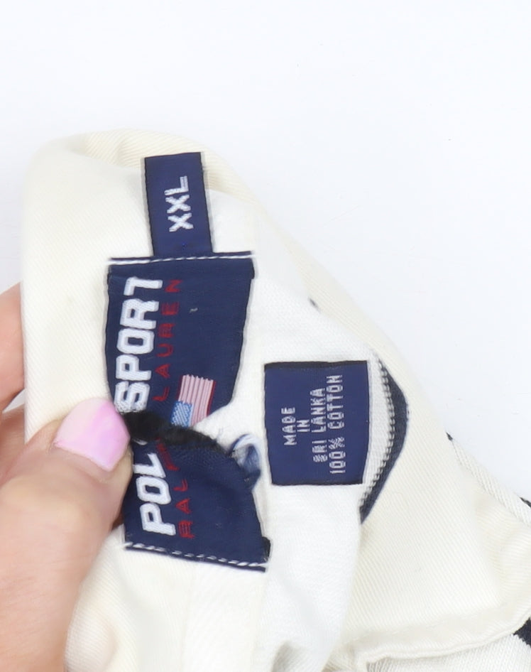 Polo Sport Men's White Striped Polo Shirt XXL