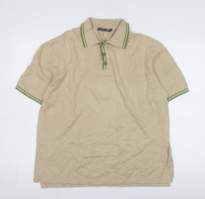 Woolovers Men's Beige Collared Short Sleeve Jumper