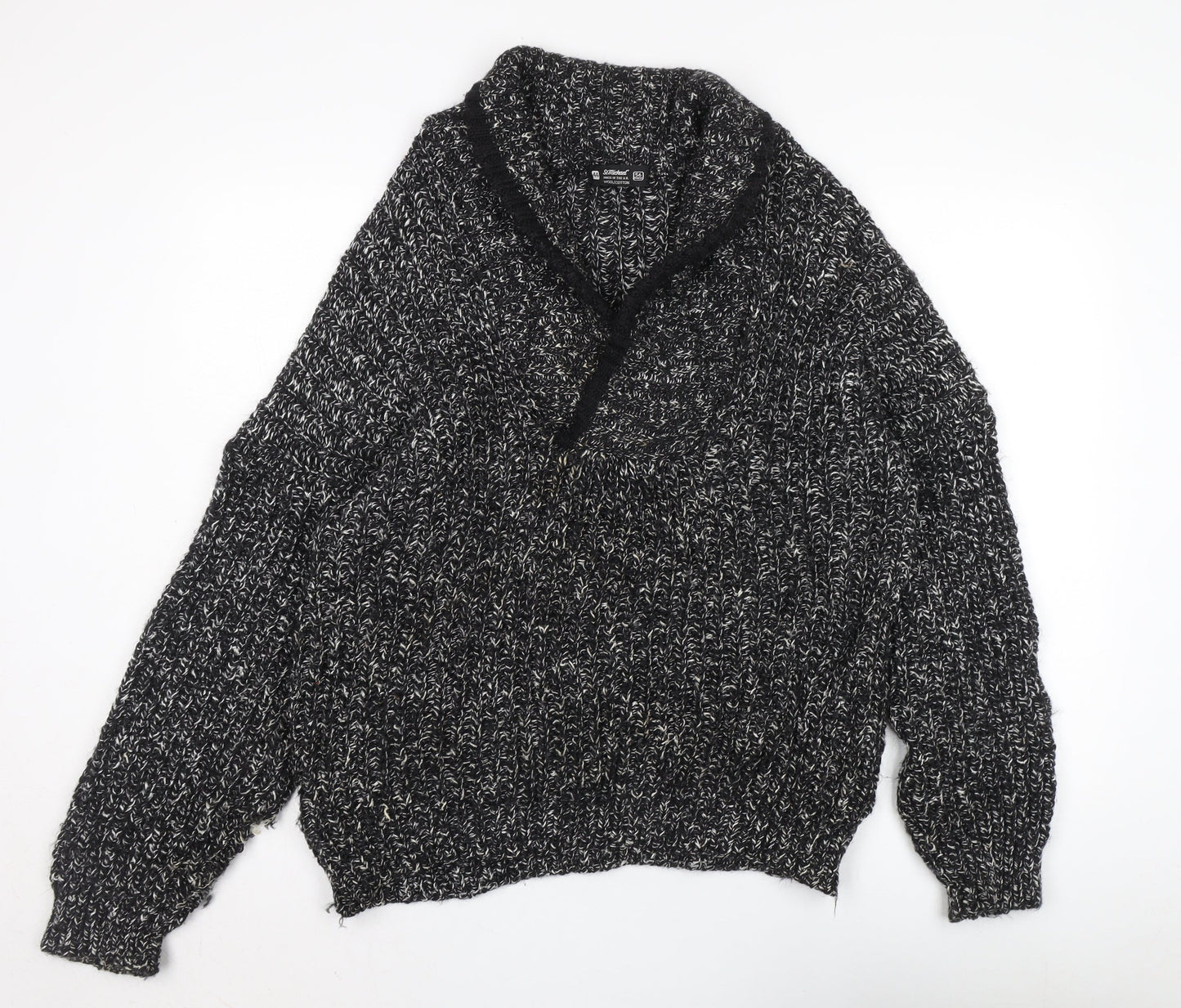 St Michael Men's Black Wool Pullover V-Neck Jumper